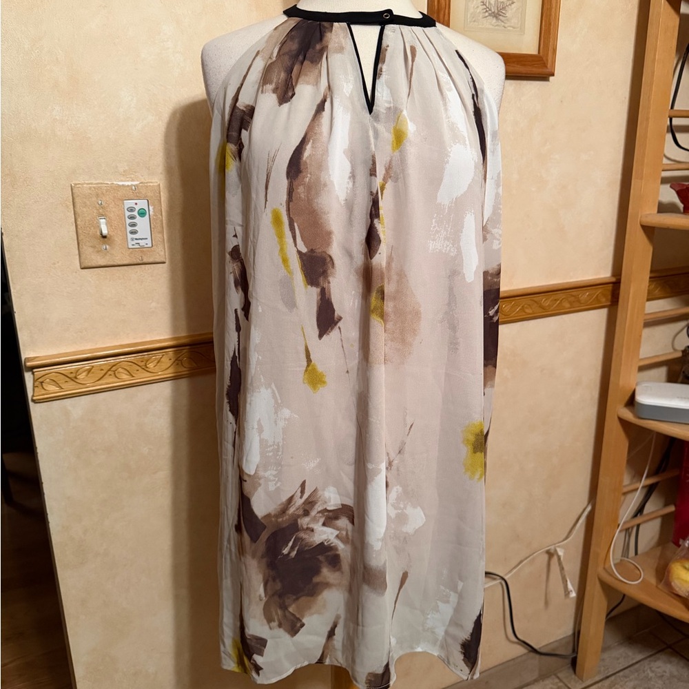 Mango Sleeveless Abstract Print Halter Dress in Beige and Brown size Medium
